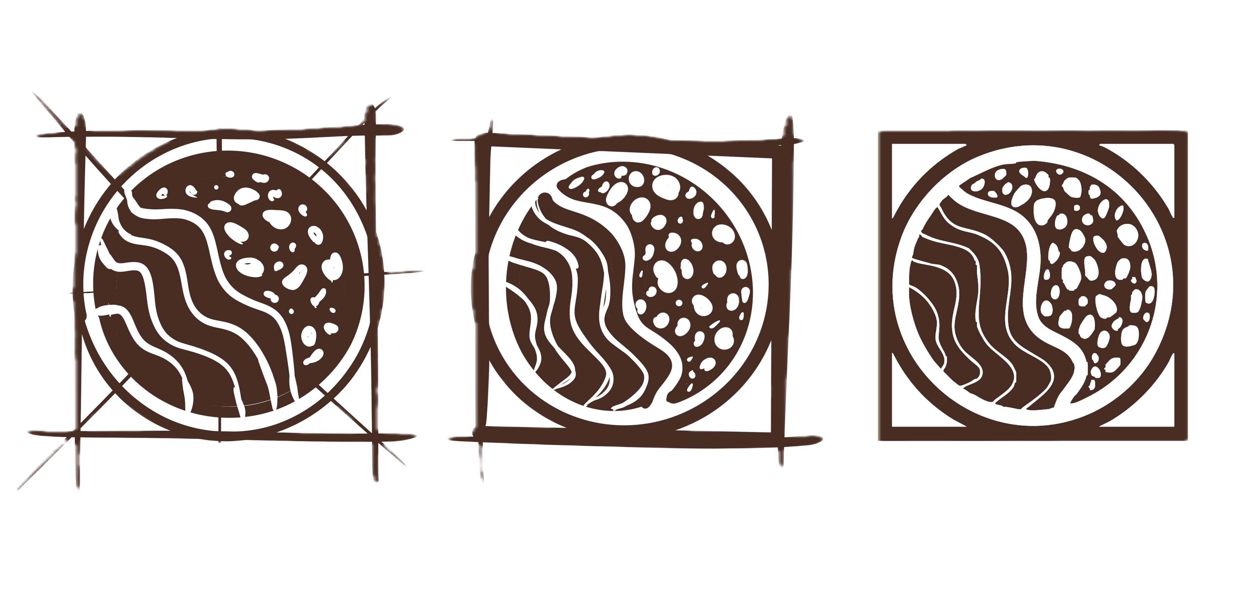 Conceptual drafts of the Stonebloc circular logo with organic texture
